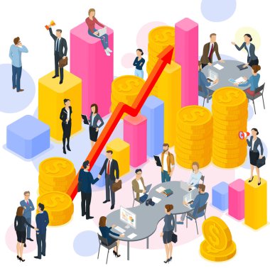 Bize para soyut büyüyen doları düz tasarım vektör uluslararası iş takım iş kavramı iş akışı yönetimi yatırımcı.