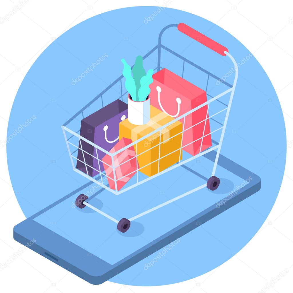online mobile shopping isometric concept