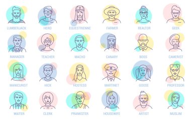 İnce çizgi vektör online kişi Icon set. 