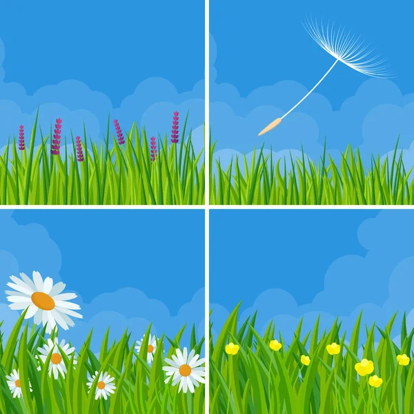 春季和夏季草甸背景 — 图库矢量图片