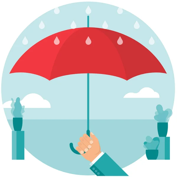 Hand holding red umbrella — Stock Vector