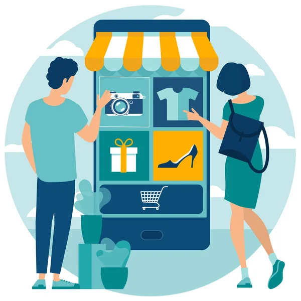 Concetto di shopping online e mobile — Vettoriale Stock