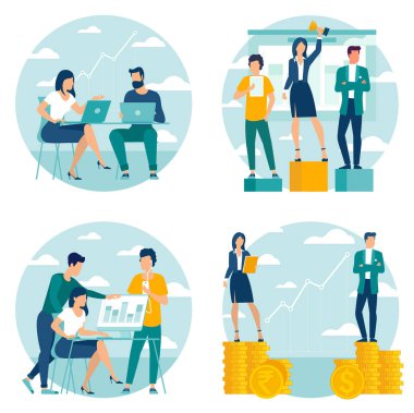 Düz tasarım iş konsepti seti. 