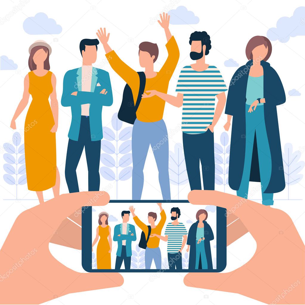 Mobile photo flat style illustration