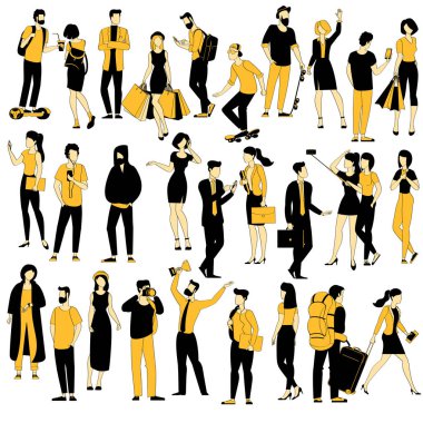 mürekkep grafik karakter seti.