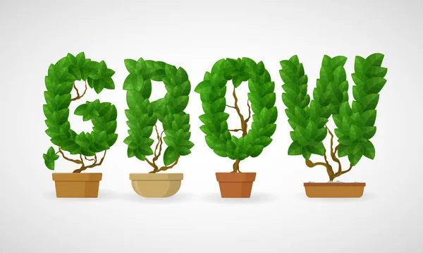 Grow spelled out with a fresh leaves — Stock Vector