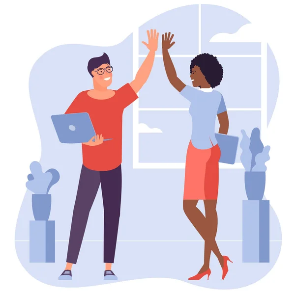 Teamwork high five vector iconcept — Stock Vector