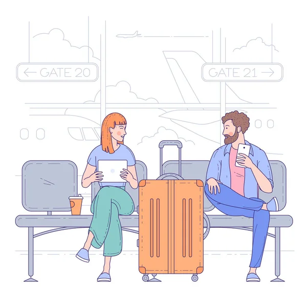Man and woman in airport — Stock Vector