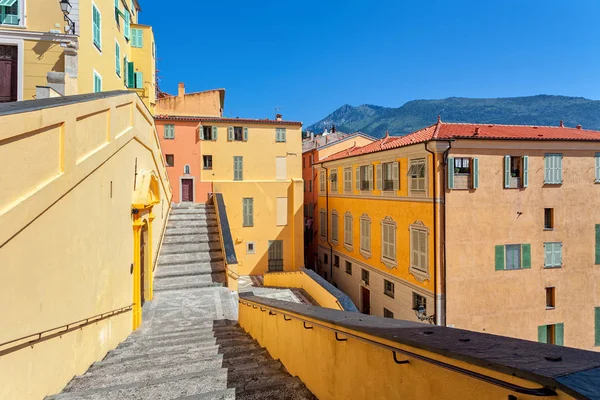 Stairs Colorful Houses Blue Sky Menton Small Town French Riviera — Stock Photo, Image