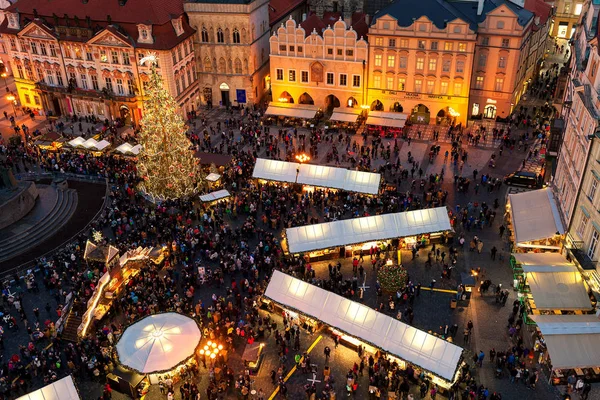 Prague République Tchèque Décembre 2016 Vue Haut Sur Célèbre Marché — Photo