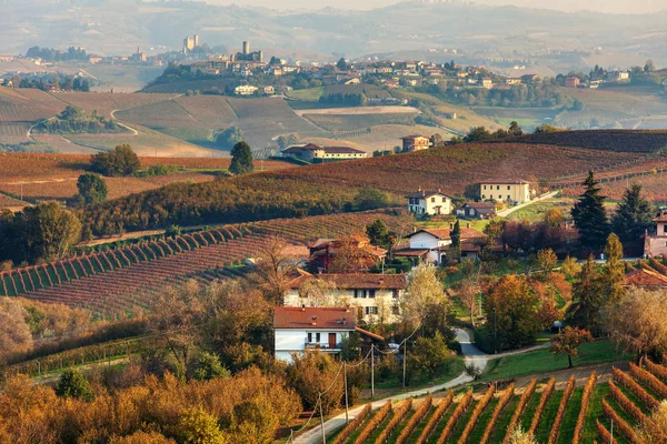 Höstliga vingårdar på kullarna nära La Morra i Piemonte, Italien — Stockfoto