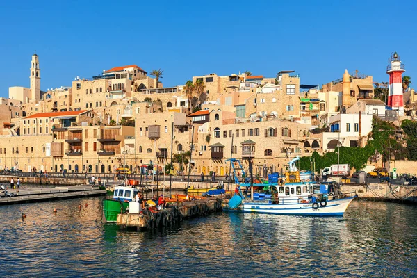 Jaffa Israel Julio 2015 Barcos Pesca Casas Típicas Los Antiguos — Foto de Stock