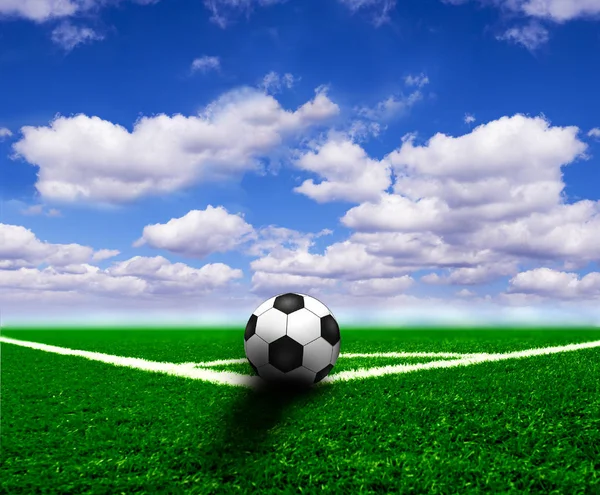 Soccer Green Field Beautiful Blue Sky — Stock Photo, Image