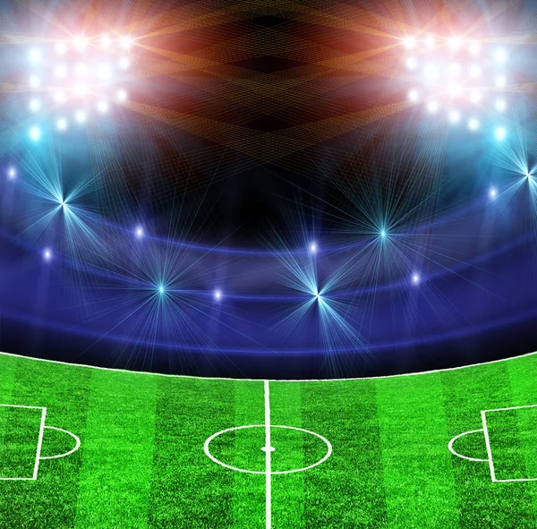 Grüner Fußballplatz Mit Lichtern — Stockfoto
