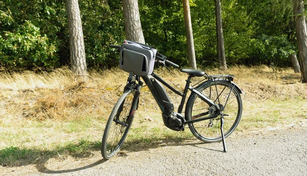 Svart Elektriska Bicyle Framför Träd Naturen — Stockfoto