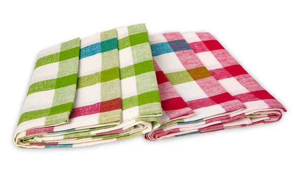 Kockás Dishtowels Elszigetelt Fehér Background — Stock Fotó