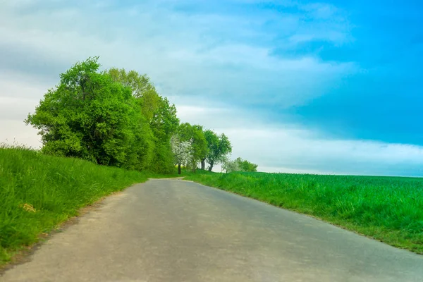 Paisagem Rural Bonita Com Faixa País Primavera Hessen Alemanha — Fotografia de Stock