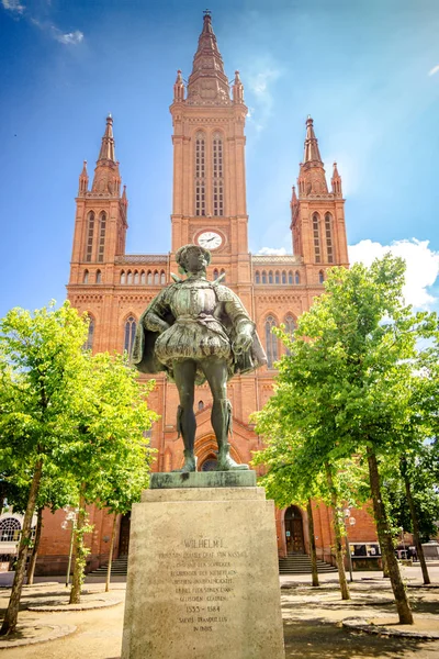 Monument Från Wilhelm Framför Marktkirche Wiesbaden Hessen — Stockfoto