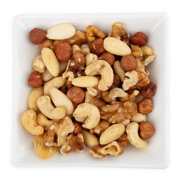 Variety Tasty Nuts Bowl Isolated White Background — Stock Photo, Image