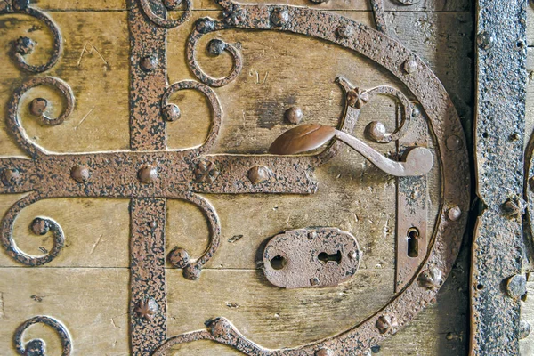 Old Door Handle Wooden Door Detail — Stock Photo, Image