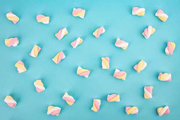 Sweet Tasty Marshmellows Light Blue Background — Stock Photo, Image