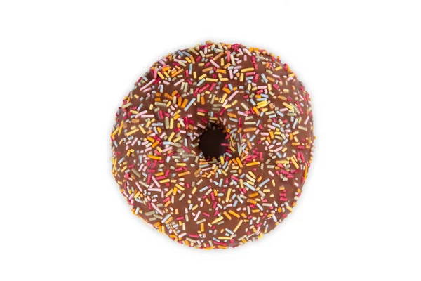 Delicioso Donut Chocolate Fundo Branco — Fotografia de Stock