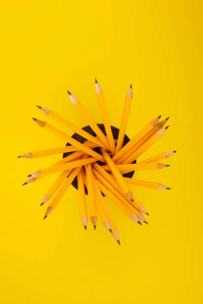 Concept Yellow Pencils Yellow Cardboard — Stock Photo, Image