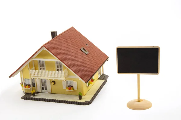 Toy House with little Blackboard — Stock Photo, Image