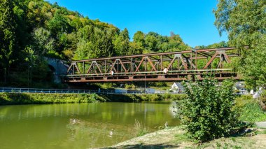 Idyllic Lahn River with Railway Bridge