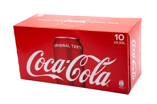 Huettenberg Alemanha Fevereiro 2020 Caixa Com Latas Coca Cola Isoladas — Fotografia de Stock