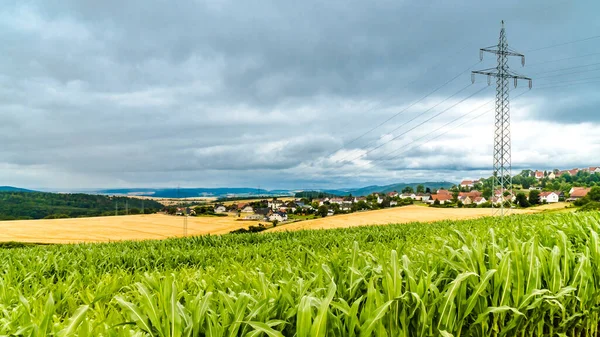 Elétrica Alta Tensão Pilão Paisagem North Hesse Waldecker Land Alemanha — Fotografia de Stock