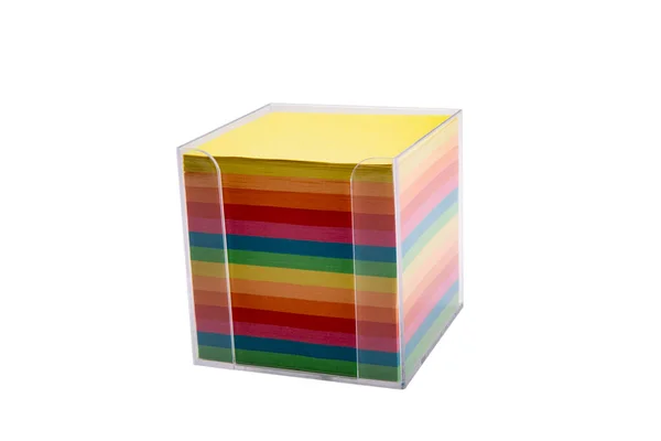 Коробка Різнокольоровими Паперами Ізольовані Білому Тлі — стокове фото