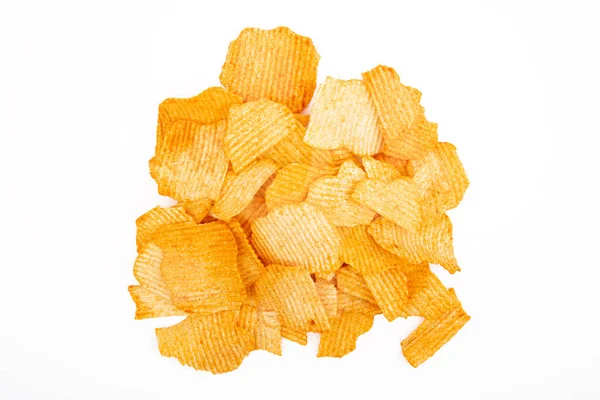 Crunchy Potatoe Chips Ovanifrån Isolerad Vit Bakgrund — Stockfoto