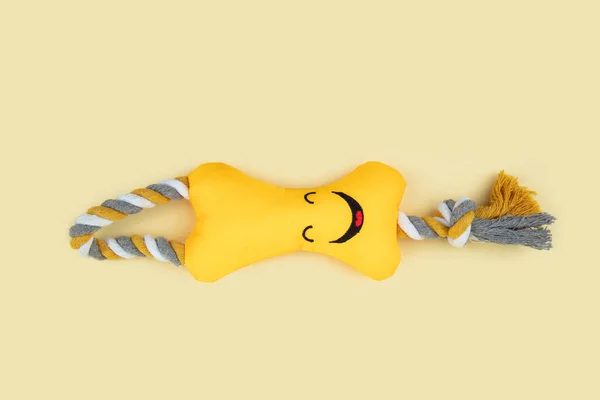 Funny Dog Toy Face Yellow Background — Stock Photo, Image