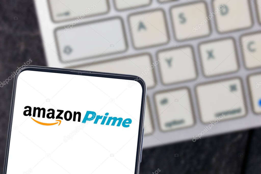 WETZLAR, GERMANY, 2019-02-08  AMAZON PRIME LOGO on a smartphone. Amazon Prime Video is an online video library and video-on-demand service from Amazon.