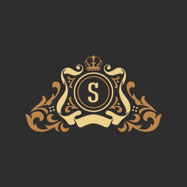 Logo türü veya rozet Tasarımı için lüks monogram logo şablonu vektör nesnesi. T