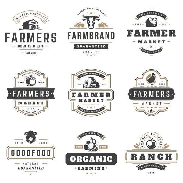 Farmers market logos templates vector objects set. — Stock Vector