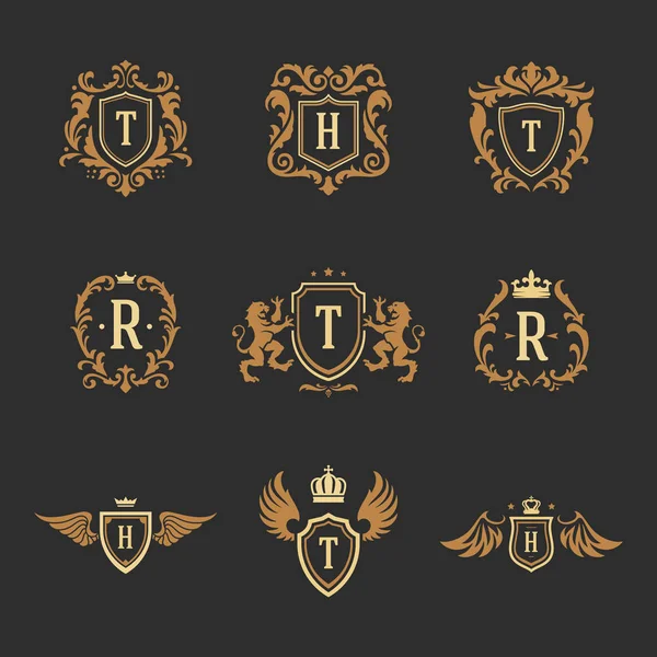 Logotipos monogramas de lujo plantillas vector objetos conjunto — Archivo Imágenes Vectoriales