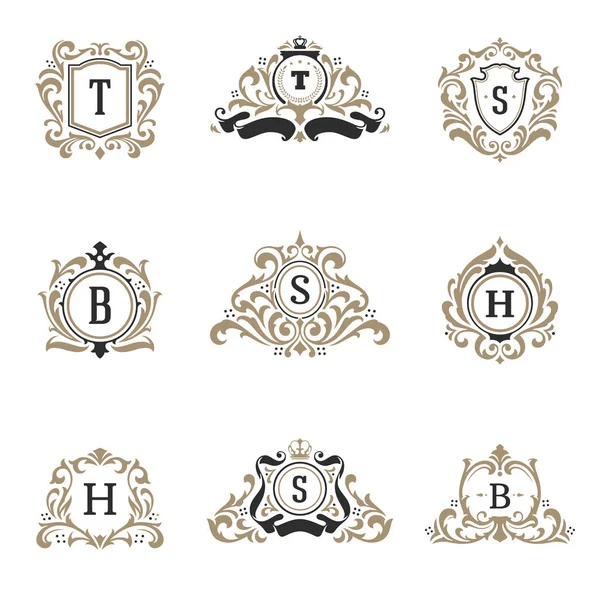Logotipos monogramas de lujo plantillas vector objetos fijados para el logotipo o insignia Diseño . — Archivo Imágenes Vectoriales