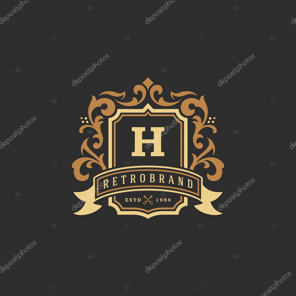 Luxury monogram logo template vector object for logotype or badge Design. Trendy vintage royal ornament frame illustration, good for fashion boutique, alcohol or hotel brand.