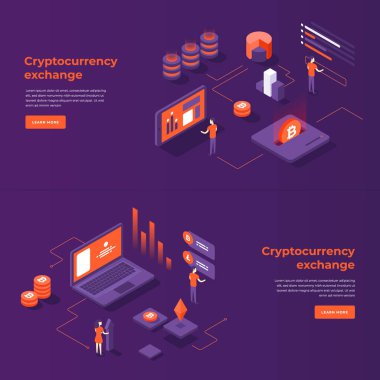 Kriptopara değişimi ve blockchain izometrik bileşimleri