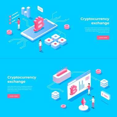 Kriptopara değişimi ve blockchain izometrik bileşimleri
