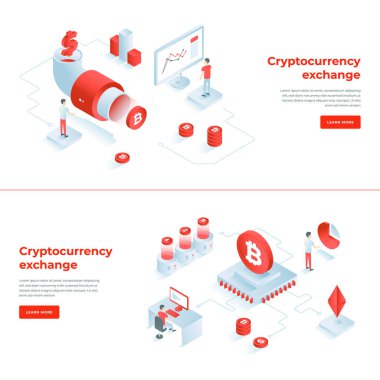 Kriptopara değişimi ve blockchain izometrik bileşimleri