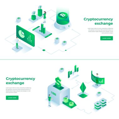 Kriptopara değişimi ve blockchain izometrik bileşimleri