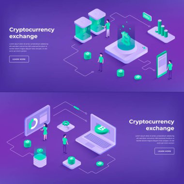 Kriptopara değişimi ve blockchain izometrik bileşimleri