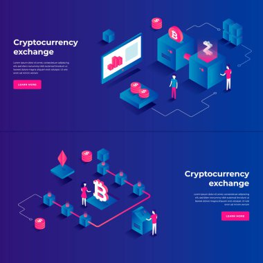 Kriptopara değişimi ve blockchain izometrik bileşimleri
