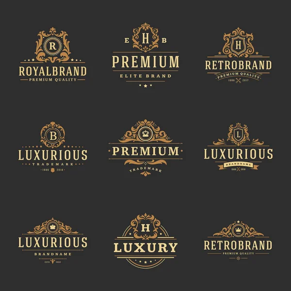 Luxury monograms logos templates vector objects set for logotype or badge Design. — Stock Vector