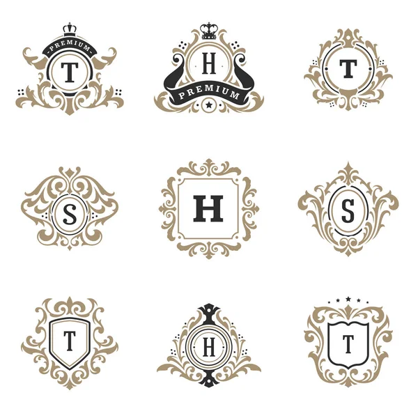 Luxury monograms logos templates vector objects set for logotype or badge Design. — Stock Vector