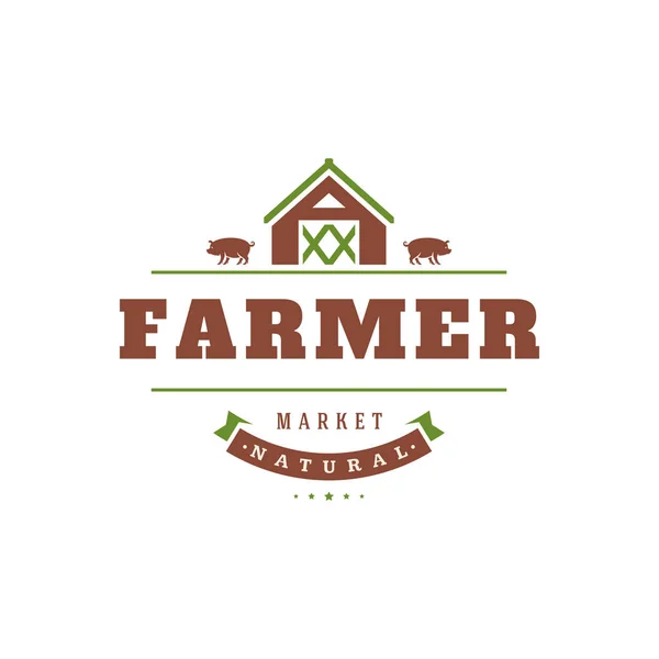 Farmers Market Logo Template Vector Illustration Inglês Logotipo Agricultor Design —  Vetores de Stock