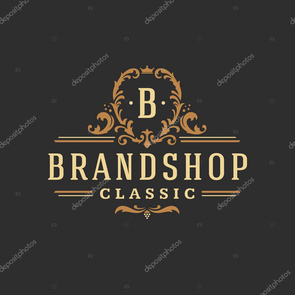 Luxury monogram logo template vector object for logotype or badge design. Trendy vintage royal ornament frame illustration, good for fashion boutique, alcohol or hotel brand.